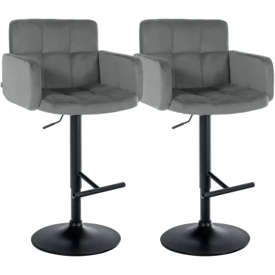 CLP Barhocker 2er Set mit Lehne Los Angeles, Barstuhl gepolstert Samt, Tresenstuhl mit Fußstütze höhenverstellbar und drehbar, bis 150 kg