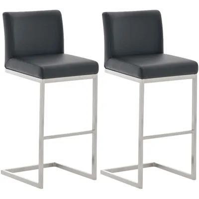 CLP Barhocker 2er Set mit Lehne Paros, Freischwinger Barstühle mit Kunstlederbezug, Gestelle aus Edelstahl, bis 240 kg belastbar