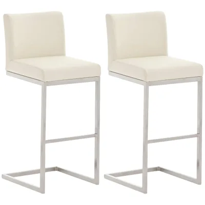 CLP Barhocker 2er Set mit Lehne Paros, Freischwinger Barstühle mit Kunstlederbezug, Gestelle aus Edelstahl, bis 240 kg belastbar