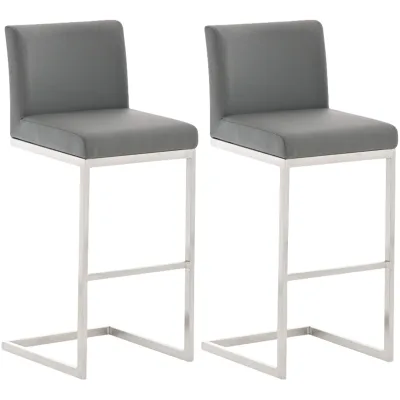 CLP Barhocker 2er Set mit Lehne Paros, Freischwinger Barstühle mit Kunstlederbezug, Gestelle aus Edelstahl, bis 240 kg belastbar