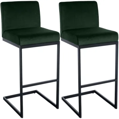 CLP Barhocker 2er Set mit Rückenlehne Hopewell, gepolsterte Sitzfläche aus Samt und Metallgestell mit Fußablage, für Küche, Esszimmer und Bar