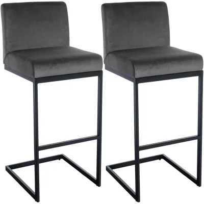 CLP Barhocker 2er Set mit Rückenlehne Hopewell, gepolsterte Sitzfläche aus Samt und Metallgestell mit Fußablage, für Küche, Esszimmer und Bar