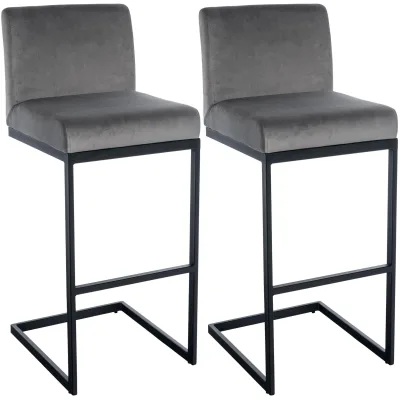 CLP Barhocker 2er Set mit Rückenlehne Hopewell, gepolsterte Sitzfläche aus Samt und Metallgestell mit Fußablage, für Küche, Esszimmer und Bar