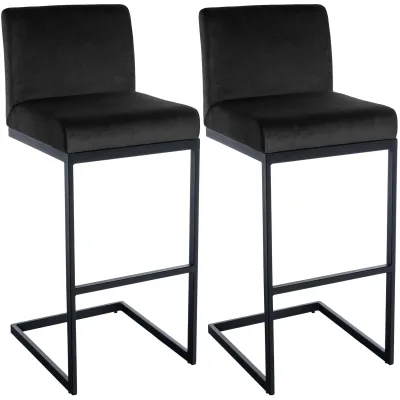 CLP Barhocker 2er Set mit Rückenlehne Hopewell, gepolsterte Sitzfläche aus Samt und Metallgestell mit Fußablage, für Küche, Esszimmer und Bar