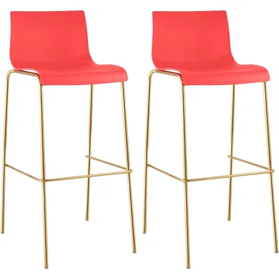 CLP Barhocker 2er Set stapelbar mit Fußablage Hover, Barstuhl mit Sitz aus Kunststoff, mit Metallgestell in Goldoptik, Tresenhocker bis 150 kg