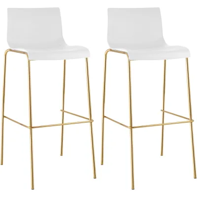 CLP Barhocker 2er Set stapelbar mit Fußablage Hover, Barstuhl mit Sitz aus Kunststoff, mit Metallgestell in Goldoptik, Tresenhocker bis 150 kg