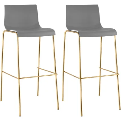 CLP Barhocker 2er Set stapelbar mit Fußablage Hover, Barstuhl mit Sitz aus Kunststoff, mit Metallgestell in Goldoptik, Tresenhocker bis 150 kg