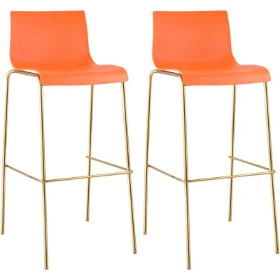 CLP Barhocker 2er Set stapelbar mit Fußablage Hover, Barstuhl mit Sitz aus Kunststoff, mit Metallgestell in Goldoptik, Tresenhocker bis 150 kg