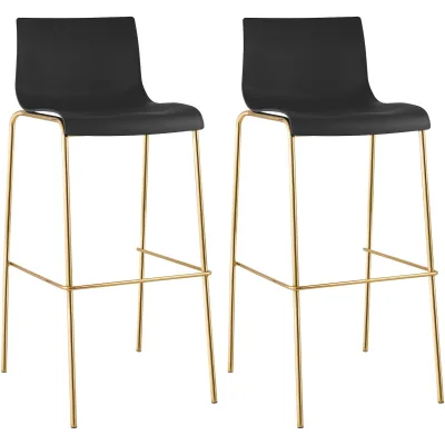 CLP Barhocker 2er Set stapelbar mit Fußablage Hover, Barstuhl mit Sitz aus Kunststoff, mit Metallgestell in Goldoptik, Tresenhocker bis 150 kg