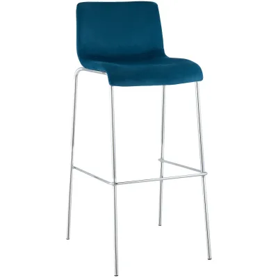 CLP Barhocker mit Lehne Hover, Barstuhl gepolstert mit Samtbezug, Tresenstuhl mit Metallgestell Chrom, Tresenhocker bis 150 kg belastbar