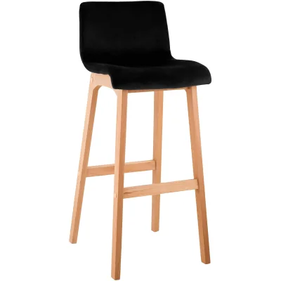 CLP Barhocker mit Lehne Hover, Barstuhl Holz Natura gepolstert mit Samtbezug, Tresenstuhl 77cm Sitzhöhe
