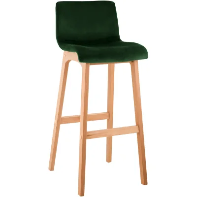CLP Barhocker mit Lehne Hover, Barstuhl Holz Natura gepolstert mit Samtbezug, Tresenstuhl 77cm Sitzhöhe