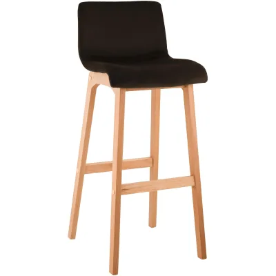 CLP Barhocker mit Lehne Hover, Barstuhl Holz Natura gepolstert mit Samtbezug, Tresenstuhl 77cm Sitzhöhe