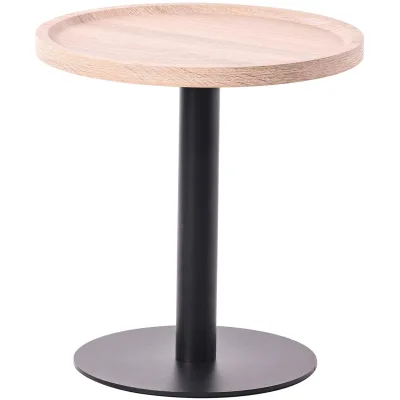 CLP Beistelltisch Aspen I Couchtisch mit runder Tischplatte aus Holz I Wohnzimmertisch mit matt-schwarzem Metallgestell