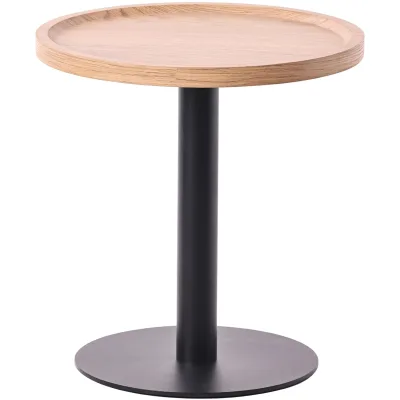 CLP Beistelltisch Aspen I Couchtisch mit runder Tischplatte aus Holz I Wohnzimmertisch mit matt-schwarzem Metallgestell