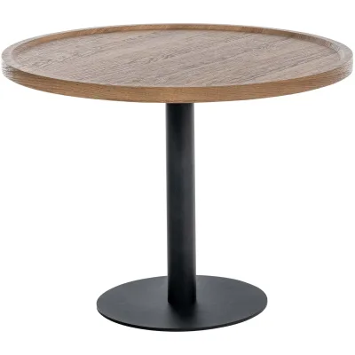 CLP Beistelltisch Aspen I Couchtisch mit runder Tischplatte aus Holz I Wohnzimmertisch mit matt-schwarzem Metallgestell