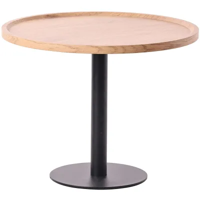 CLP Beistelltisch Aspen I Couchtisch mit runder Tischplatte aus Holz I Wohnzimmertisch mit matt-schwarzem Metallgestell