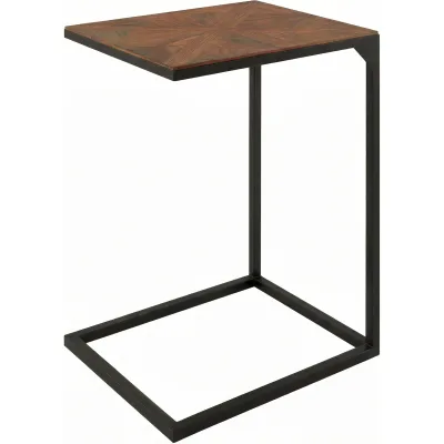 CLP Beistelltisch Couch Holz Velaro, Couchtisch in praktischer C-Form, Wohnzimmertisch modern mit Metallgestell, Tischplatte aus Mindiholz