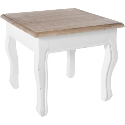 CLP Beistelltisch Holz quadratisch 50x50cm Alma, Couchtisch mit Mindiholz-Platte und geschwungenen Shabby Chic Beinen, Sofatisch im Landhausstil
