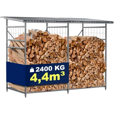 CLP Brennholzregal Macon, wetterfest mit Dach frei wählbarer Neigung, feuerverzinkter Stahl für 2,2m³ oder 4,4m³ Kaminholz