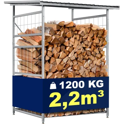 CLP Brennholzregal Macon, wetterfest mit Dach frei wählbarer Neigung, feuerverzinkter Stahl für 2,2m³ oder 4,4m³ Kaminholz