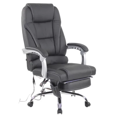 CLP Bürostuhl ergonomisch Pacific mit Echtleder-Akzenten und Massagefunktion, höhenverstellbarer Drehstuhl mit Armlehnen, 150kg belastbar