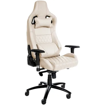 CLP Gaming-Bürostuhl Keren mit Rindsleder-Kontaktflächen, höhenverstellbarer Drehstuhl mit 2D-Armlehnen, Wippfunktion, Nacken- und Lendenkissen