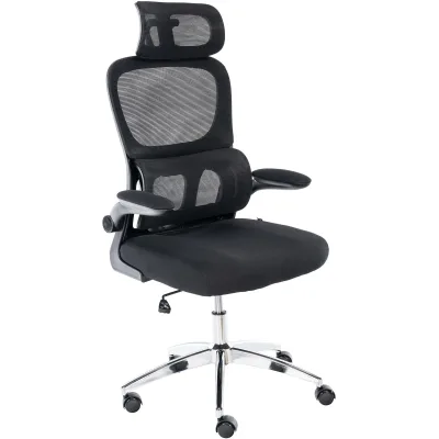 CLP Bürostuhl Overton I Ergonomischer Drehstuhl mit verstellbarer Kopfstütze und Lendenwirbelstütze, klappbaren Armlehnen I Wippfunktion