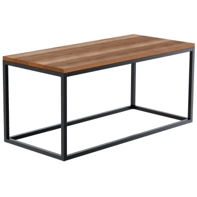 CLP Couchtisch Manteo aus Eichenholz, Sofatisch mit pulverbeschichtetem Metallgestell, Bodenschonern und modernem Design
