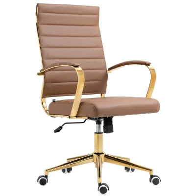 CLP Ergonomischer Bürostuhl Havanna Kunstleder I Höhenverstellbarer Schreibtischstuhl Mit Metall-Gestell In Gold-Optik I 360 Grad Drehbar