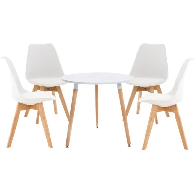 CLP Essgruppe Lansgar I Set aus 4x Stuhl Linares und 1x Tisch Ansgar I Runde Tischplatte Ø 80 cm I Moderne Essgruppe