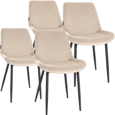 CLP Esszimmerstühle 4er Set gepolstert Victoria, Küchenstühle Samtbezug mit Rückenlehne und schwarzem Metallgestell, Polsterstühle