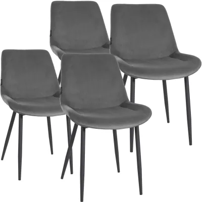 CLP Esszimmerstühle 4er Set gepolstert Victoria, Küchenstühle Samtbezug mit Rückenlehne und schwarzem Metallgestell, Polsterstühle