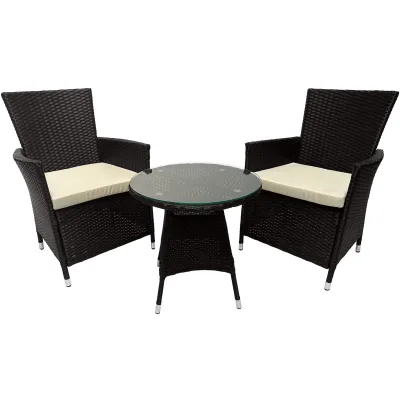 CLP Gartenmöbel-Set Fireda, 3-teilige Sitzgarnitur, aus PE-Rattan, mit Couchtisch, inkl. Sitzkissen & Tischplatte aus Sicherheitsglas