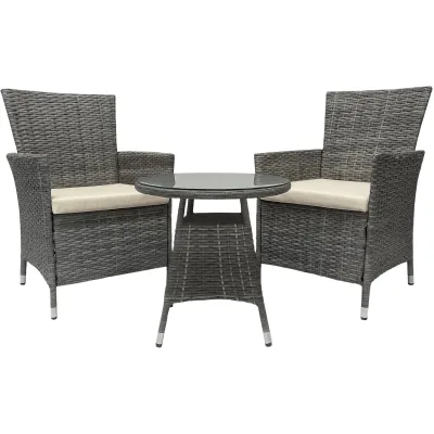 CLP Gartenmöbel-Set Fireda, 3-teilige Sitzgarnitur, aus PE-Rattan, mit Couchtisch, inkl. Sitzkissen & Tischplatte aus Sicherheitsglas