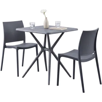 CLP Gartenmöbel Set stapelbar Amino mit 2 Stühlen und Tisch, Balkonmöbel wetterfest aus Kunststoff für Garten, Balkon und Terrasse
