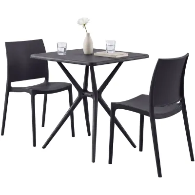 CLP Gartenmöbel Set stapelbar Amino mit 2 Stühlen und Tisch, Balkonmöbel wetterfest aus Kunststoff für Garten, Balkon und Terrasse