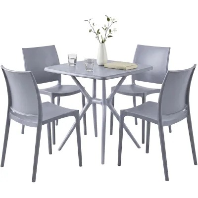 CLP Gartenmöbel Set stapelbar Amino mit 4 Stühlen und Tisch, Gartenstühle wetterfest aus Kunststoff, Essgruppe für Garten, Terrasse und Balkon