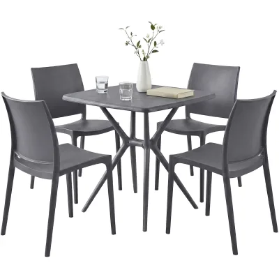 CLP Gartenmöbel Set stapelbar Amino mit 4 Stühlen und Tisch, Gartenstühle wetterfest aus Kunststoff, Essgruppe für Garten, Terrasse und Balkon