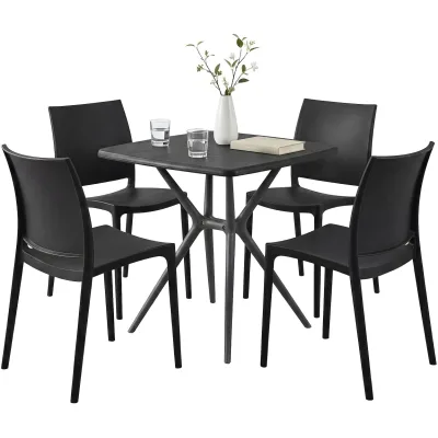 CLP Gartenmöbel Set stapelbar Amino mit 4 Stühlen und Tisch, Gartenstühle wetterfest aus Kunststoff, Essgruppe für Garten, Terrasse und Balkon