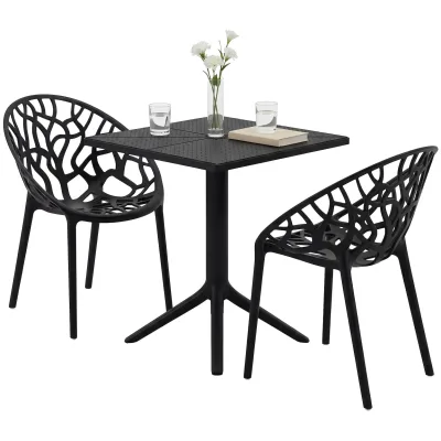 CLP Gartenmöbel-Set wetterfest Neriva, mit 2 Stühlen und quadratischem Tisch, 3-teilige Sitzgruppe für Garten, Terrasse und Balkon
