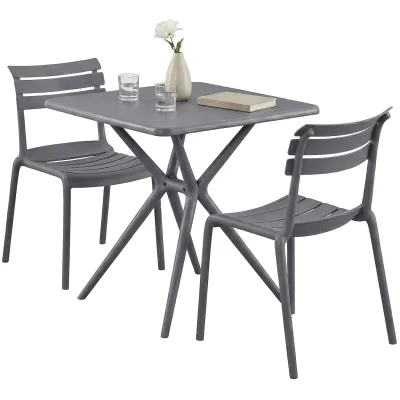 CLP Gartenmöbel-Set wetterfest Vela, mit 2 Stapelstühlen und quadratischem Esstisch 72x72cm, Sitzgruppe für Balkon, Terrasse und Garten