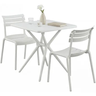 CLP Gartenmöbel-Set wetterfest Vela, mit 2 Stapelstühlen und quadratischem Esstisch 72x72cm, Sitzgruppe für Balkon, Terrasse und Garten
