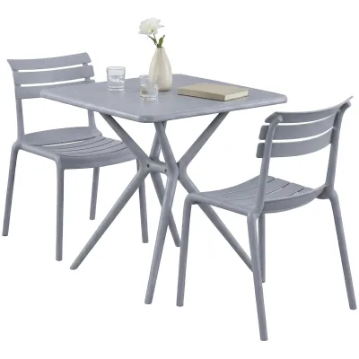 CLP Gartenmöbel-Set wetterfest Vela, mit 2 Stapelstühlen und quadratischem Esstisch 72x72cm, Sitzgruppe für Balkon, Terrasse und Garten