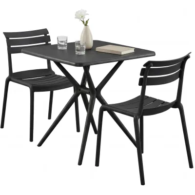 CLP Gartenmöbel-Set wetterfest Vela, mit 2 Stapelstühlen und quadratischem Esstisch 72x72cm, Sitzgruppe für Balkon, Terrasse und Garten