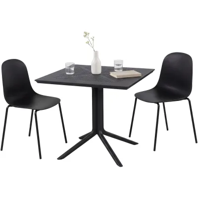 CLP Gartenmöbel-Set wetterfest Zeron, mit 2 Stapelstühlen und quadratischem Esstisch 80x80cm, Sitzgruppe für Balkon, Terrasse und Garten