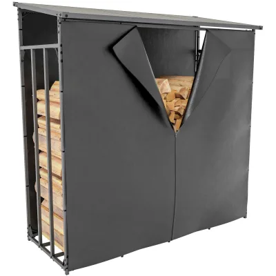 CLP Kaminholzunterstand Ruston Aluminium + Abdeckplane I Kaminholzregal Anthrazit I Holzlager Aus Aluminium I Feuerholzregal Für Außen