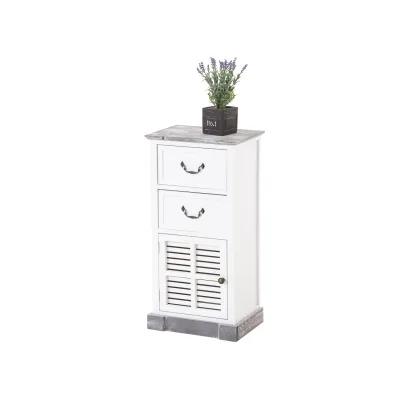 CLP Nachttisch / Beistelltisch Mackenzie im Landhausstil aus Holz mit Klapptüren und Schubladen, ideales Sideboard für Schlafzimmer, Holz