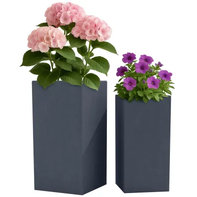 CLP Pflanzkübel groß, 2er Set für außen und innen, Outdoor XXL Blumenkübel eckig, wetterbeständig frostsicher in Steinoptik, winterfest