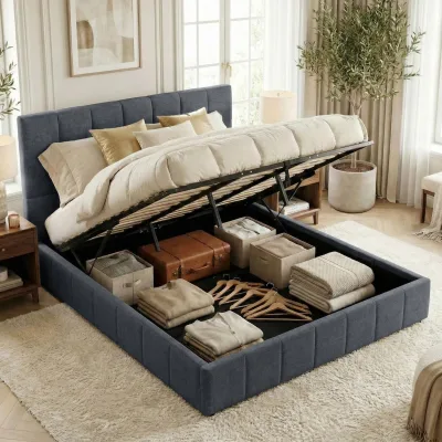 CLP Polsterbett mit Stauraum Ladia, Bettgestell für Matratzen, Lattenrost mit Lift-Mechanismus, Doppelbett mit Stoffbezug, bis 300 kg